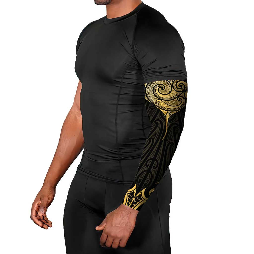 Gold Black New Zealand Manta Ray Arm Sleeves Aotearoa Maori Haehae - Aussie Hoodie