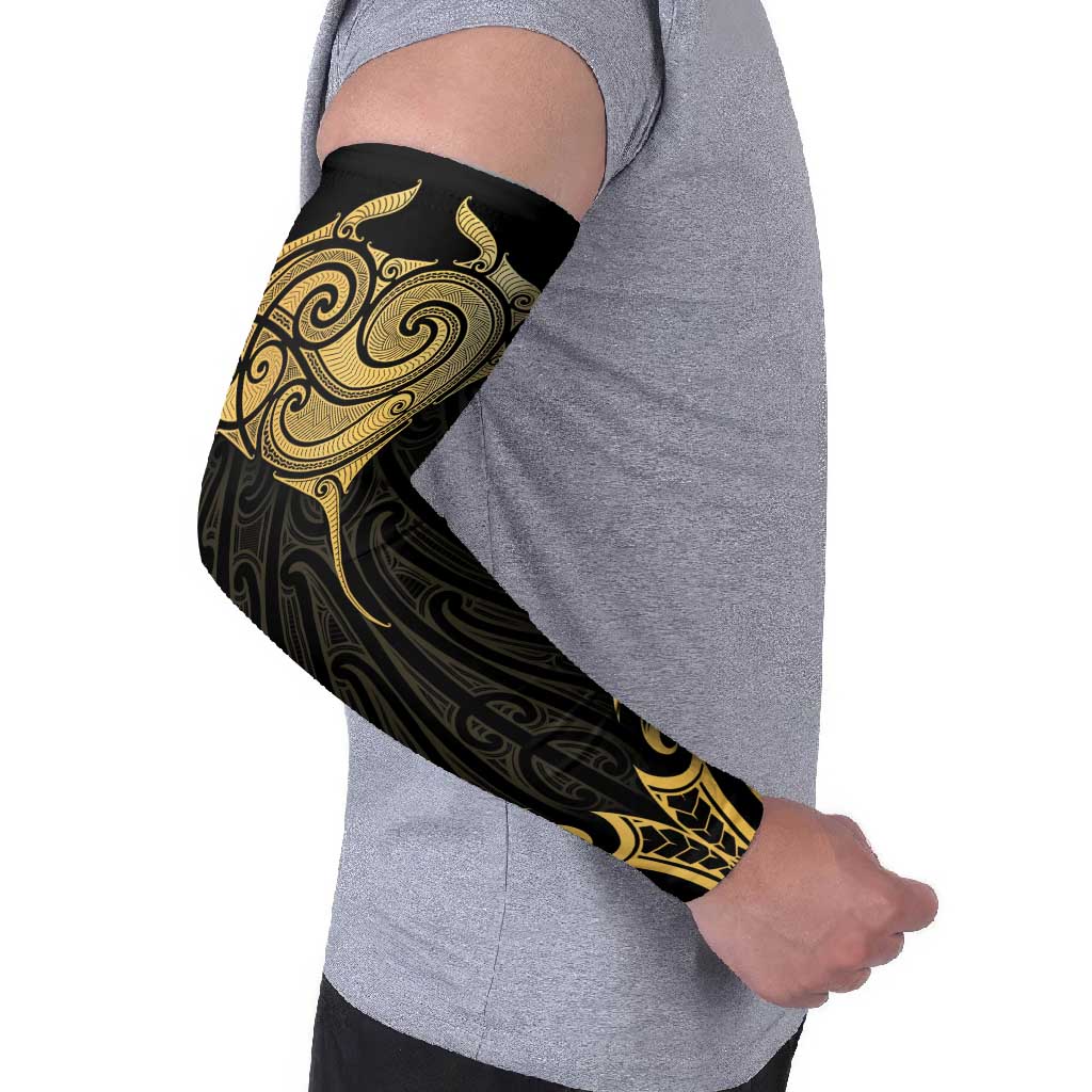 Gold Black New Zealand Manta Ray Arm Sleeves Aotearoa Maori Haehae - Aussie Hoodie