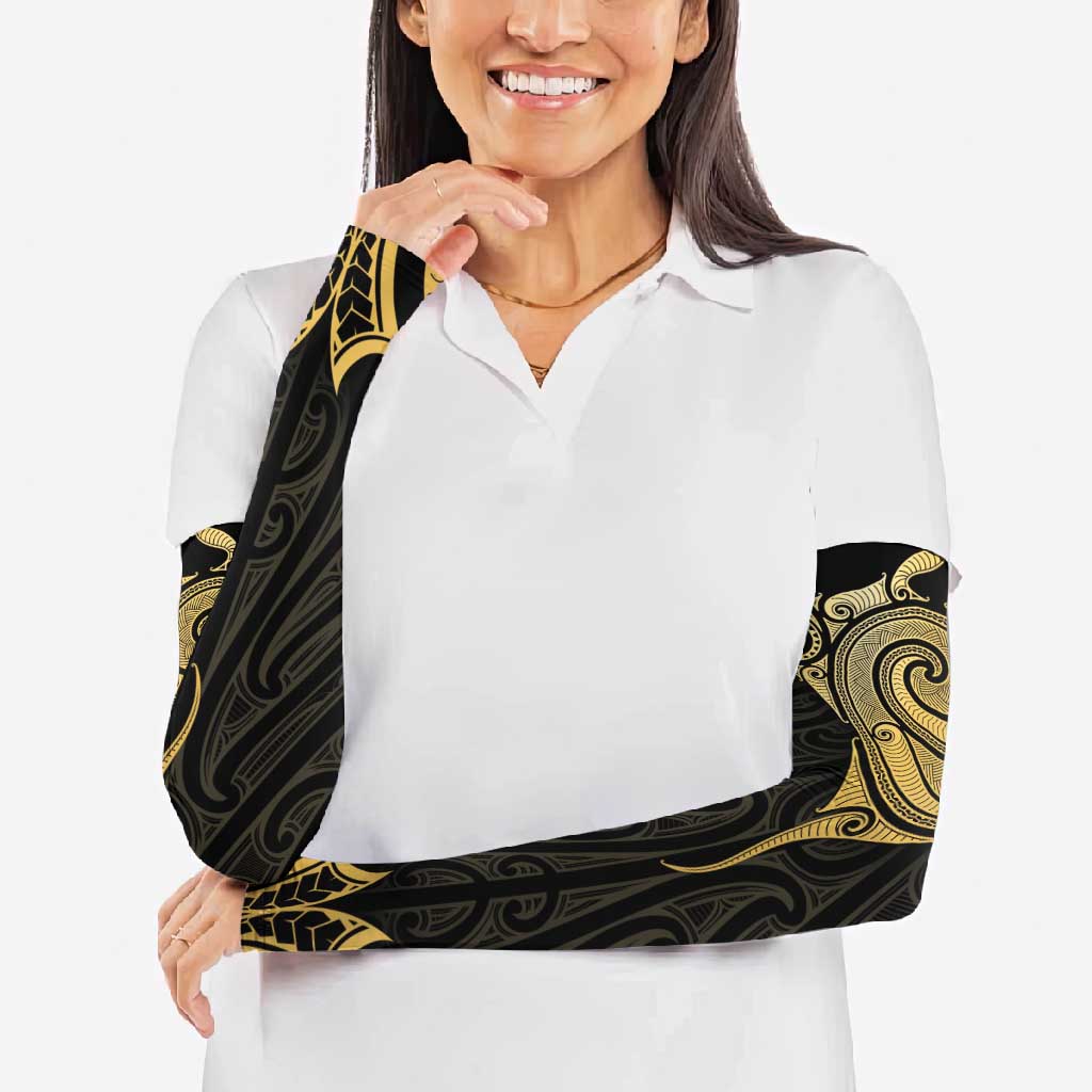 Gold Black New Zealand Manta Ray Arm Sleeves Aotearoa Maori Haehae - Aussie Hoodie