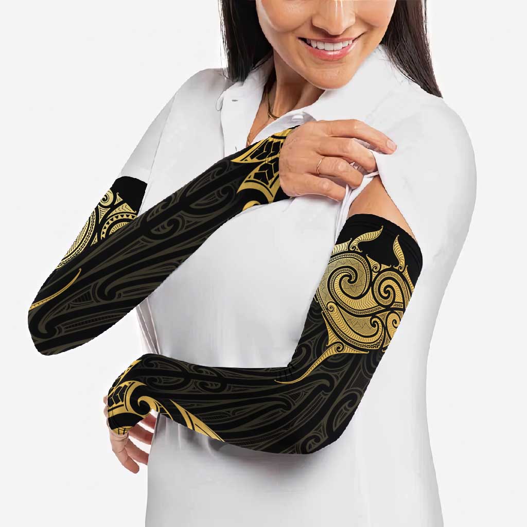 Gold Black New Zealand Manta Ray Arm Sleeves Aotearoa Maori Haehae - Aussie Hoodie