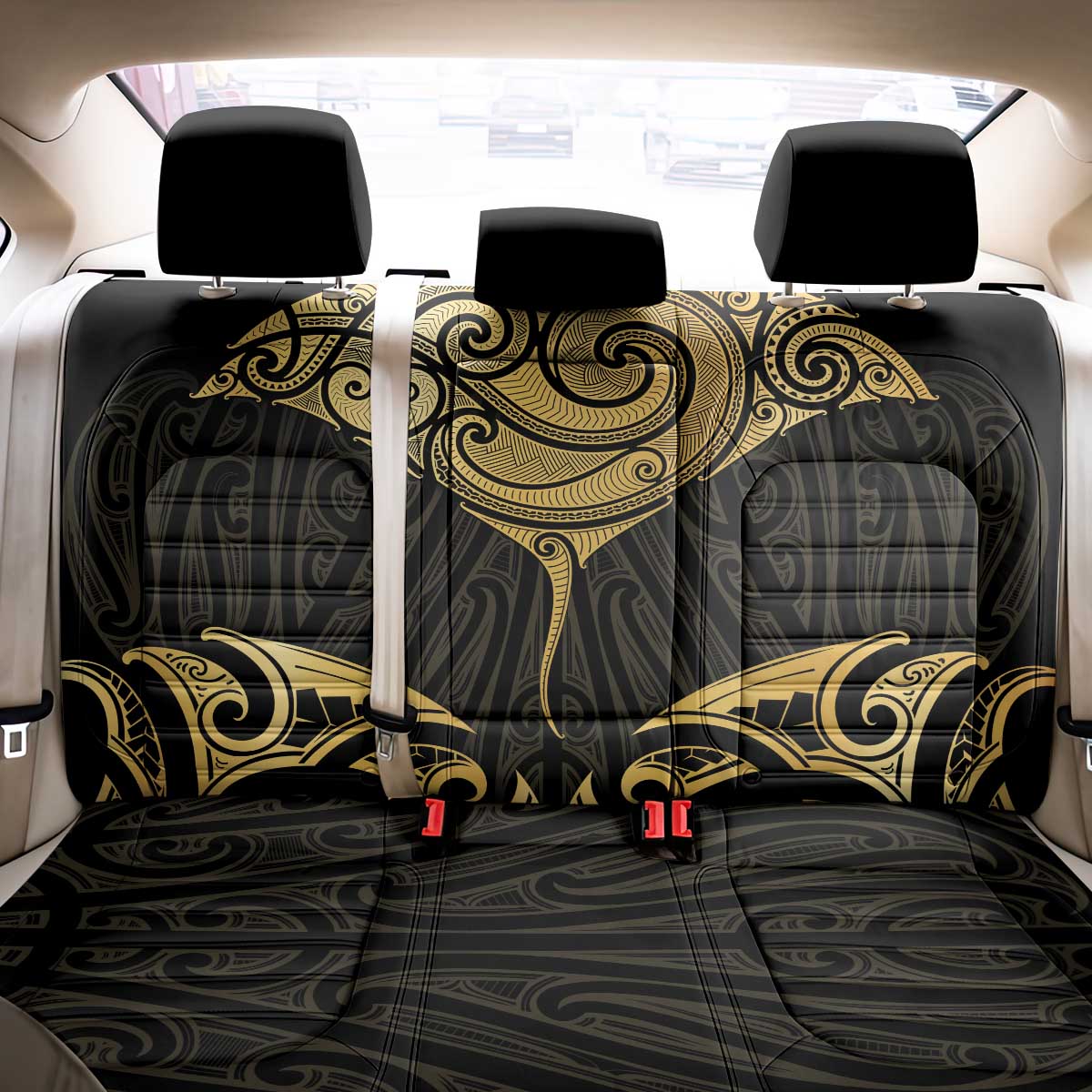 Gold Black New Zealand Manta Ray Back Car Seat Cover Aotearoa Maori Haehae - Aussie Hoodie