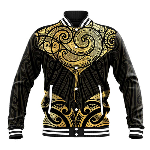 Gold Black New Zealand Manta Ray Baseball Jacket Aotearoa Maori Haehae - Aussie Hoodie