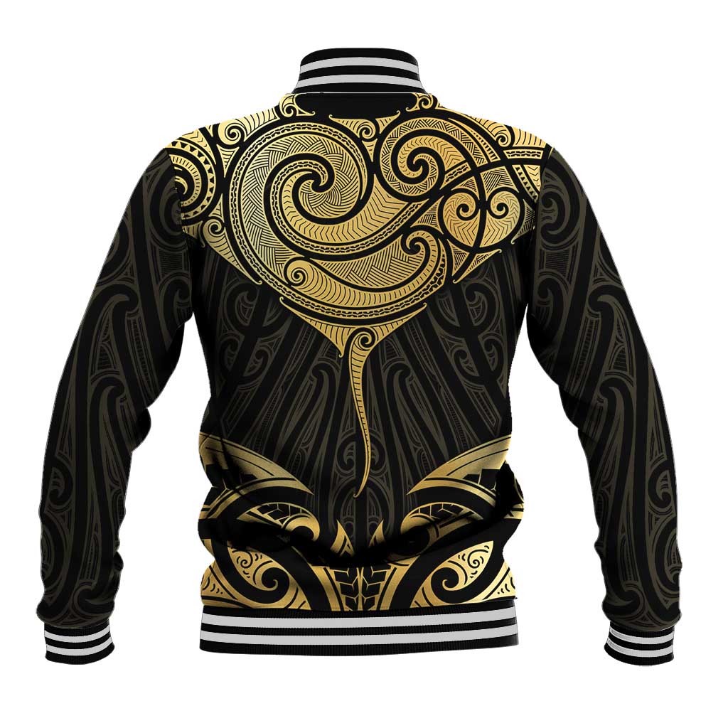 Gold Black New Zealand Manta Ray Baseball Jacket Aotearoa Maori Haehae - Aussie Hoodie