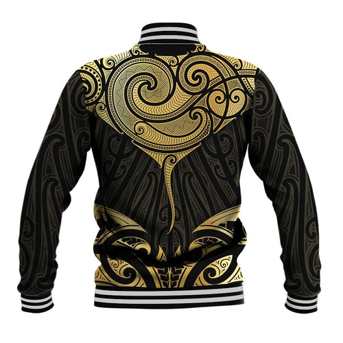 Gold Black New Zealand Manta Ray Baseball Jacket Aotearoa Maori Haehae - Aussie Hoodie