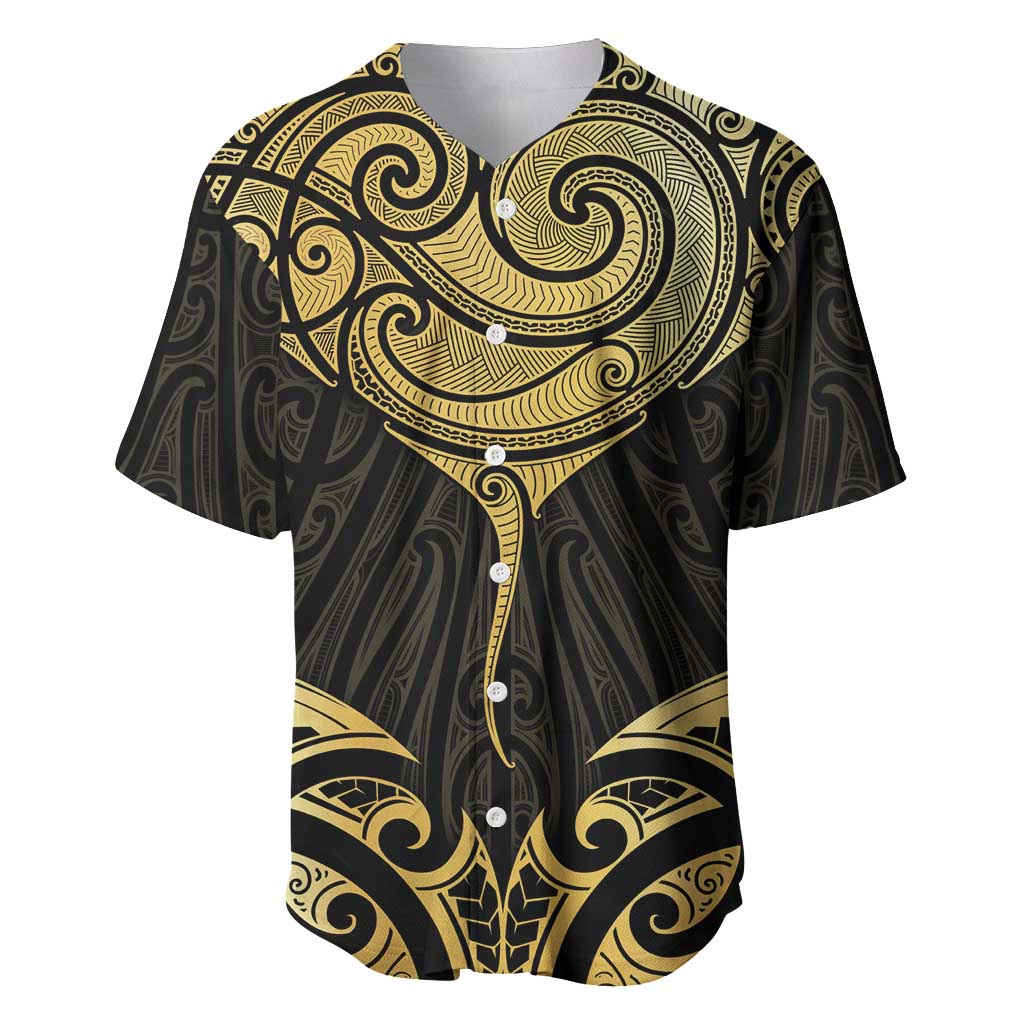 Gold Black New Zealand Manta Ray Baseball Jersey Aotearoa Maori Haehae - Aussie Hoodie