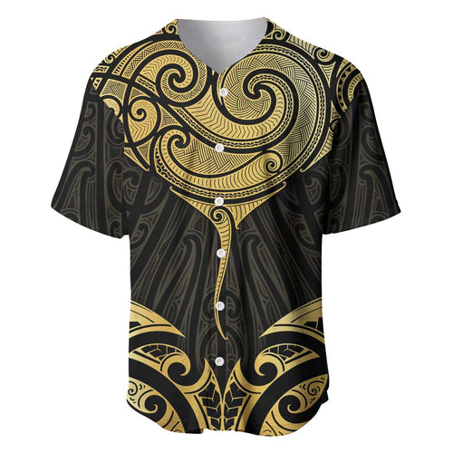 Gold Black New Zealand Manta Ray Baseball Jersey Aotearoa Maori Haehae - Aussie Hoodie