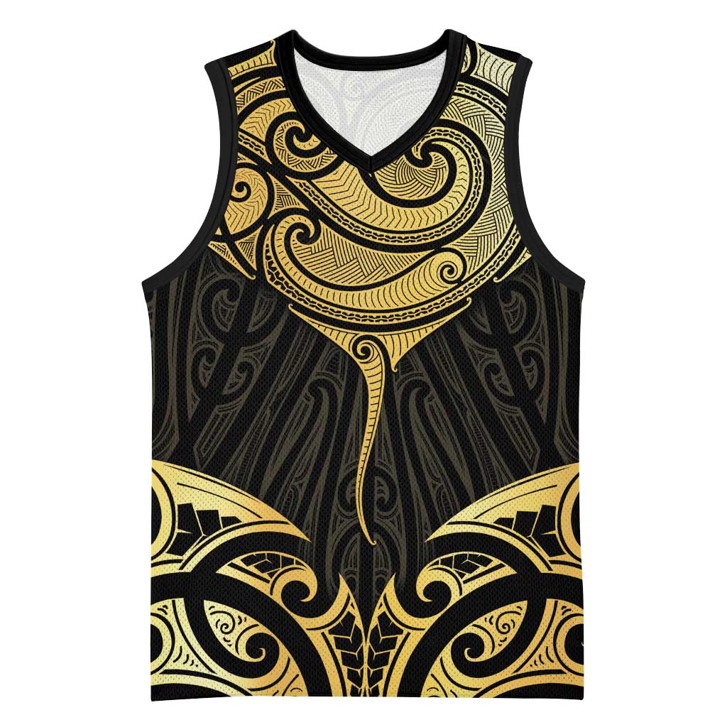 Gold Black New Zealand Manta Ray Basketball Jersey Aotearoa Maori Haehae - Aussie Hoodie