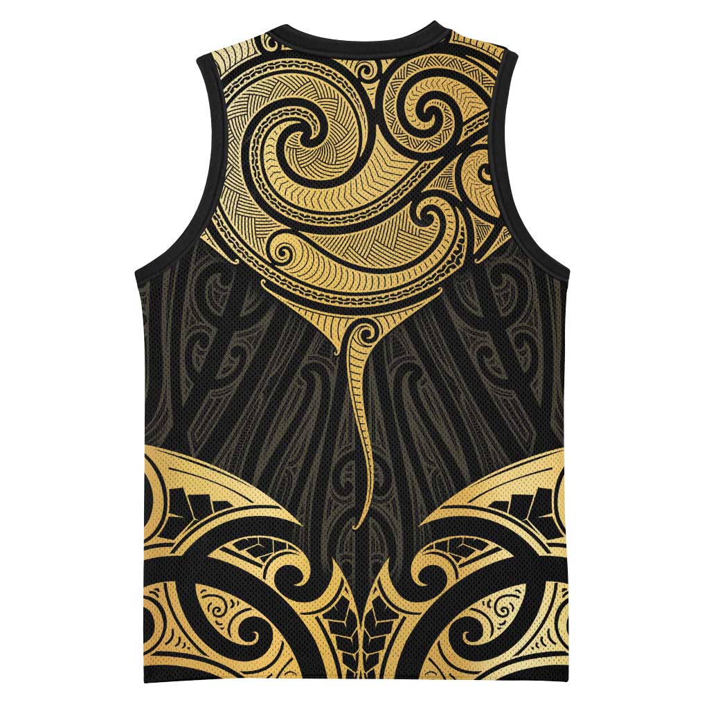 Gold Black New Zealand Manta Ray Basketball Jersey Aotearoa Maori Haehae - Aussie Hoodie