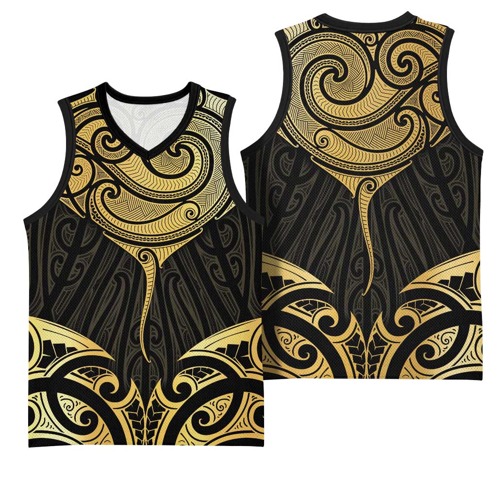 Gold Black New Zealand Manta Ray Basketball Jersey Aotearoa Maori Haehae - Aussie Hoodie