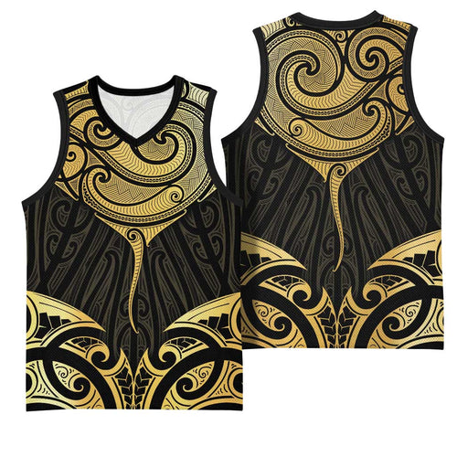 Gold Black New Zealand Manta Ray Basketball Jersey Aotearoa Maori Haehae - Aussie Hoodie