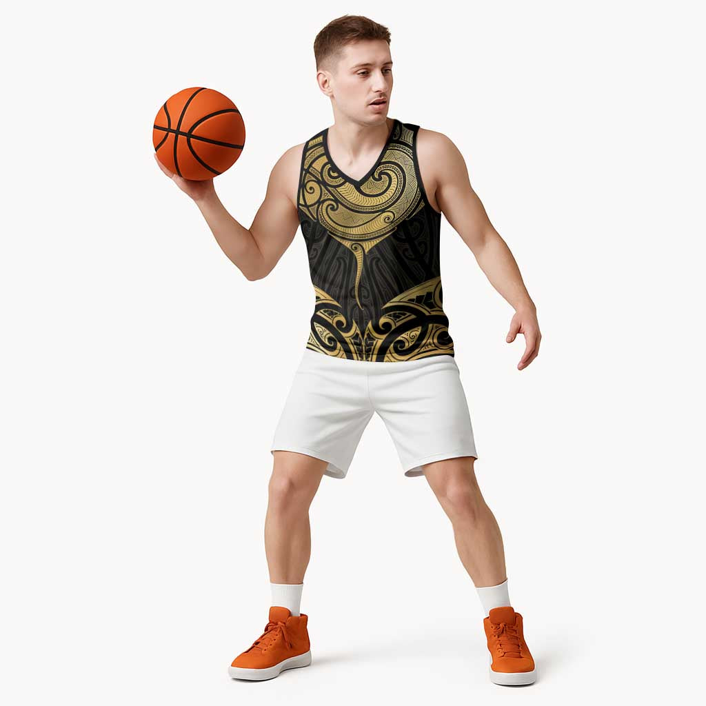 Gold Black New Zealand Manta Ray Basketball Jersey Aotearoa Maori Haehae - Aussie Hoodie