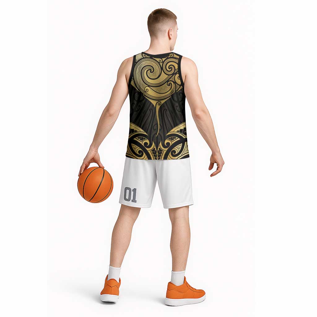 Gold Black New Zealand Manta Ray Basketball Jersey Aotearoa Maori Haehae - Aussie Hoodie