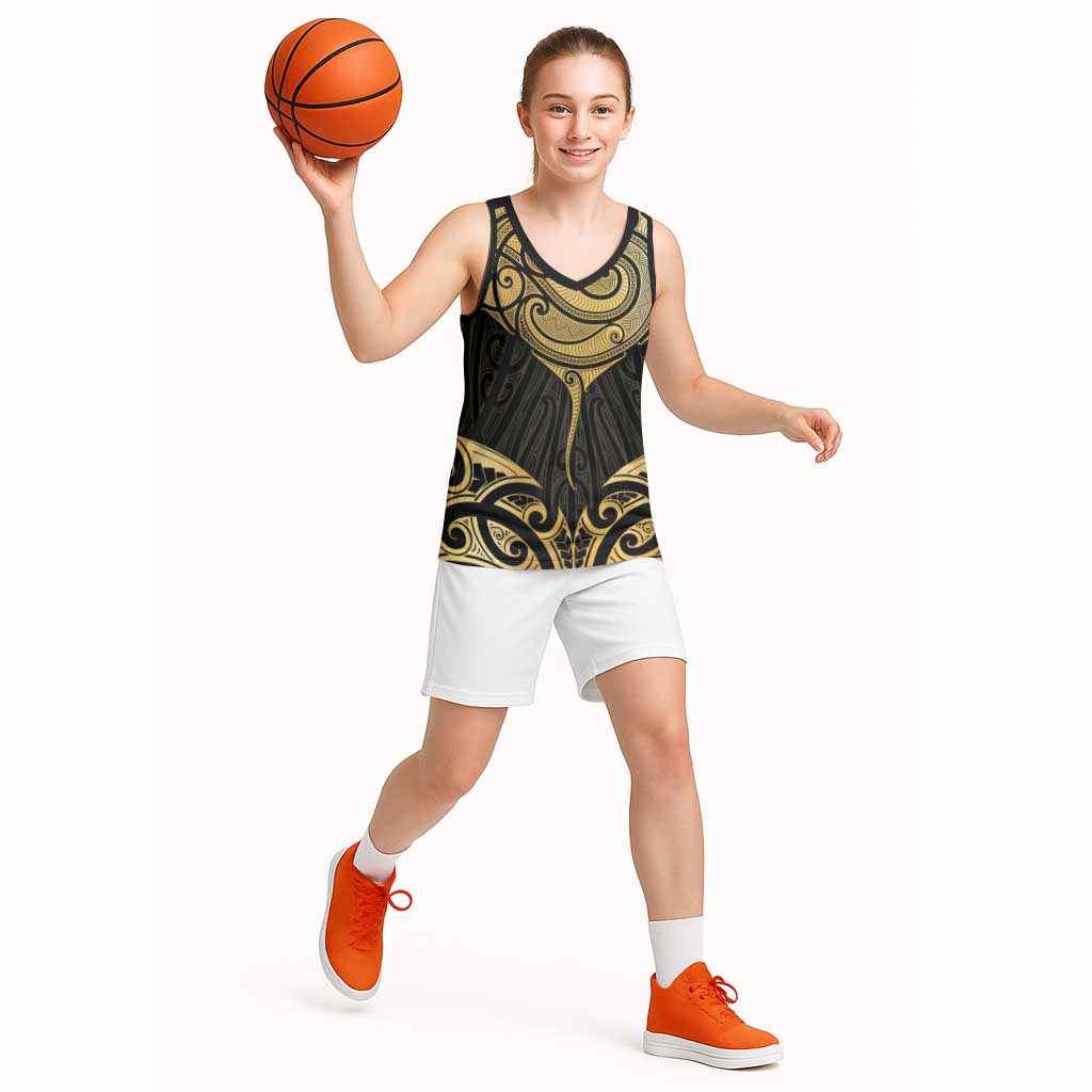Gold Black New Zealand Manta Ray Basketball Jersey Aotearoa Maori Haehae - Aussie Hoodie