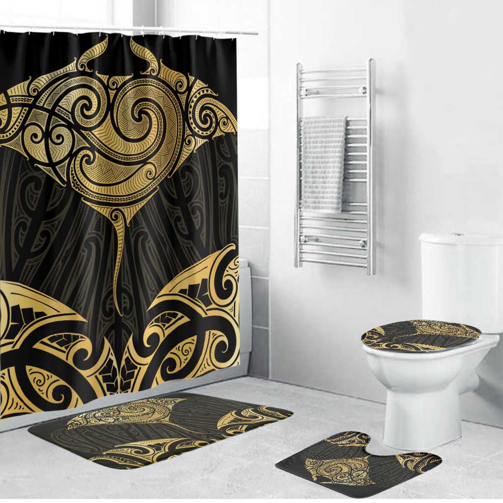 Gold Black New Zealand Manta Ray Bathroom Set Aotearoa Maori Haehae - Aussie Hoodie