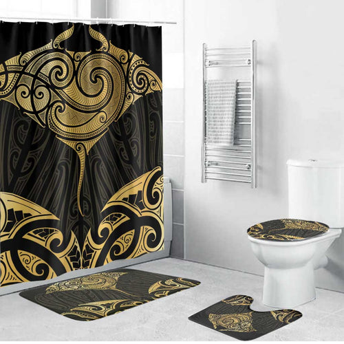 Gold Black New Zealand Manta Ray Bathroom Set Aotearoa Maori Haehae - Aussie Hoodie