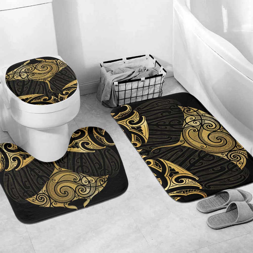 Gold Black New Zealand Manta Ray Bathroom Set Aotearoa Maori Haehae - Aussie Hoodie