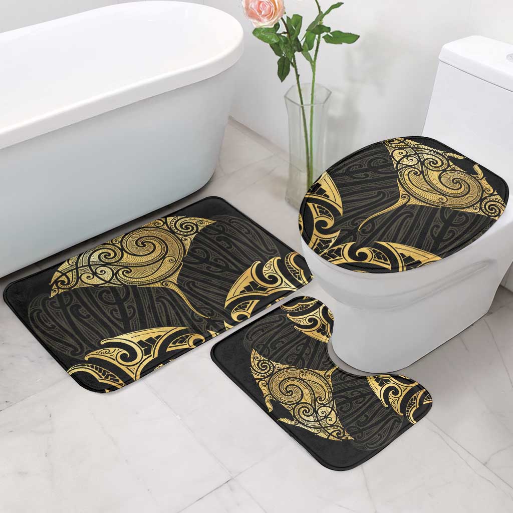 Gold Black New Zealand Manta Ray Bathroom Set Aotearoa Maori Haehae - Aussie Hoodie