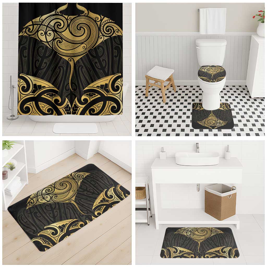 Gold Black New Zealand Manta Ray Bathroom Set Aotearoa Maori Haehae - Aussie Hoodie