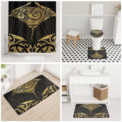 Gold Black New Zealand Manta Ray Bathroom Set Aotearoa Maori Haehae - Aussie Hoodie