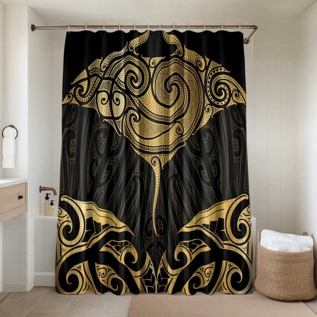 Gold Black New Zealand Manta Ray Bathroom Set Aotearoa Maori Haehae - Aussie Hoodie