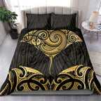 Gold Black New Zealand Manta Ray Bedding Set Aotearoa Maori Haehae - Aussie Hoodie