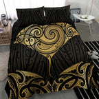 Gold Black New Zealand Manta Ray Bedding Set Aotearoa Maori Haehae - Aussie Hoodie