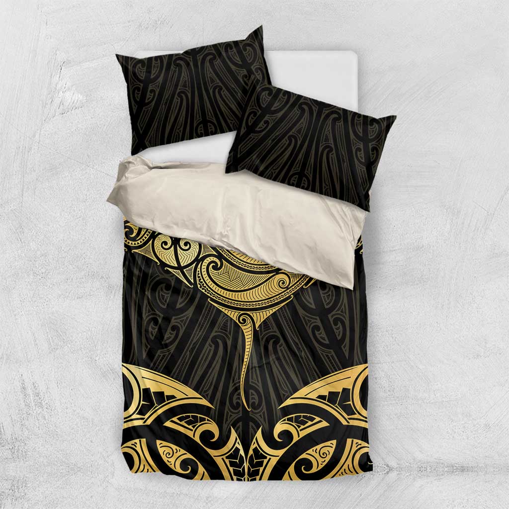 Gold Black New Zealand Manta Ray Bedding Set Aotearoa Maori Haehae - Aussie Hoodie