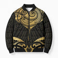 Gold Black New Zealand Manta Ray Bomber Puffer Jacket Aotearoa Maori Haehae - Aussie Hoodie