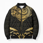 Gold Black New Zealand Manta Ray Bomber Puffer Jacket Aotearoa Maori Haehae - Aussie Hoodie