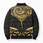 Gold Black New Zealand Manta Ray Bomber Puffer Jacket Aotearoa Maori Haehae - Aussie Hoodie
