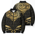 Gold Black New Zealand Manta Ray Bomber Puffer Jacket Aotearoa Maori Haehae - Aussie Hoodie