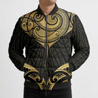 Gold Black New Zealand Manta Ray Bomber Puffer Jacket Aotearoa Maori Haehae - Aussie Hoodie