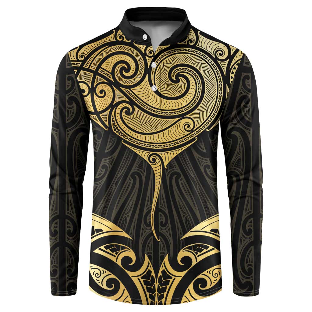 Gold Black New Zealand Manta Ray Button Sweatshirt Aotearoa Maori Haehae - Aussie Hoodie