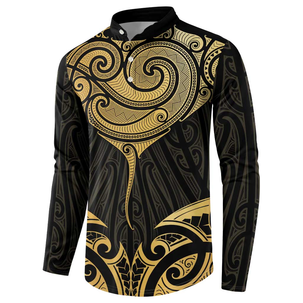 Gold Black New Zealand Manta Ray Button Sweatshirt Aotearoa Maori Haehae - Aussie Hoodie