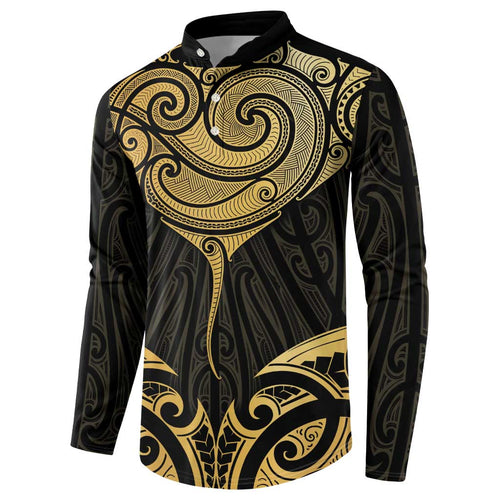 Gold Black New Zealand Manta Ray Button Sweatshirt Aotearoa Maori Haehae - Aussie Hoodie