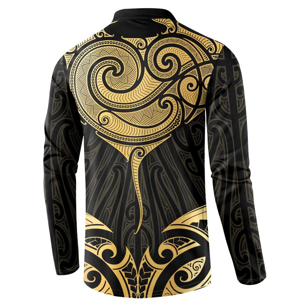 Gold Black New Zealand Manta Ray Button Sweatshirt Aotearoa Maori Haehae - Aussie Hoodie
