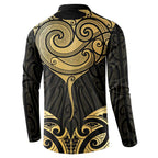 Gold Black New Zealand Manta Ray Button Sweatshirt Aotearoa Maori Haehae - Aussie Hoodie