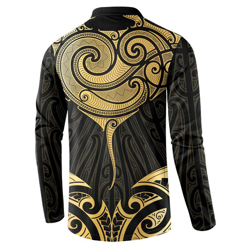 Gold Black New Zealand Manta Ray Button Sweatshirt Aotearoa Maori Haehae - Aussie Hoodie