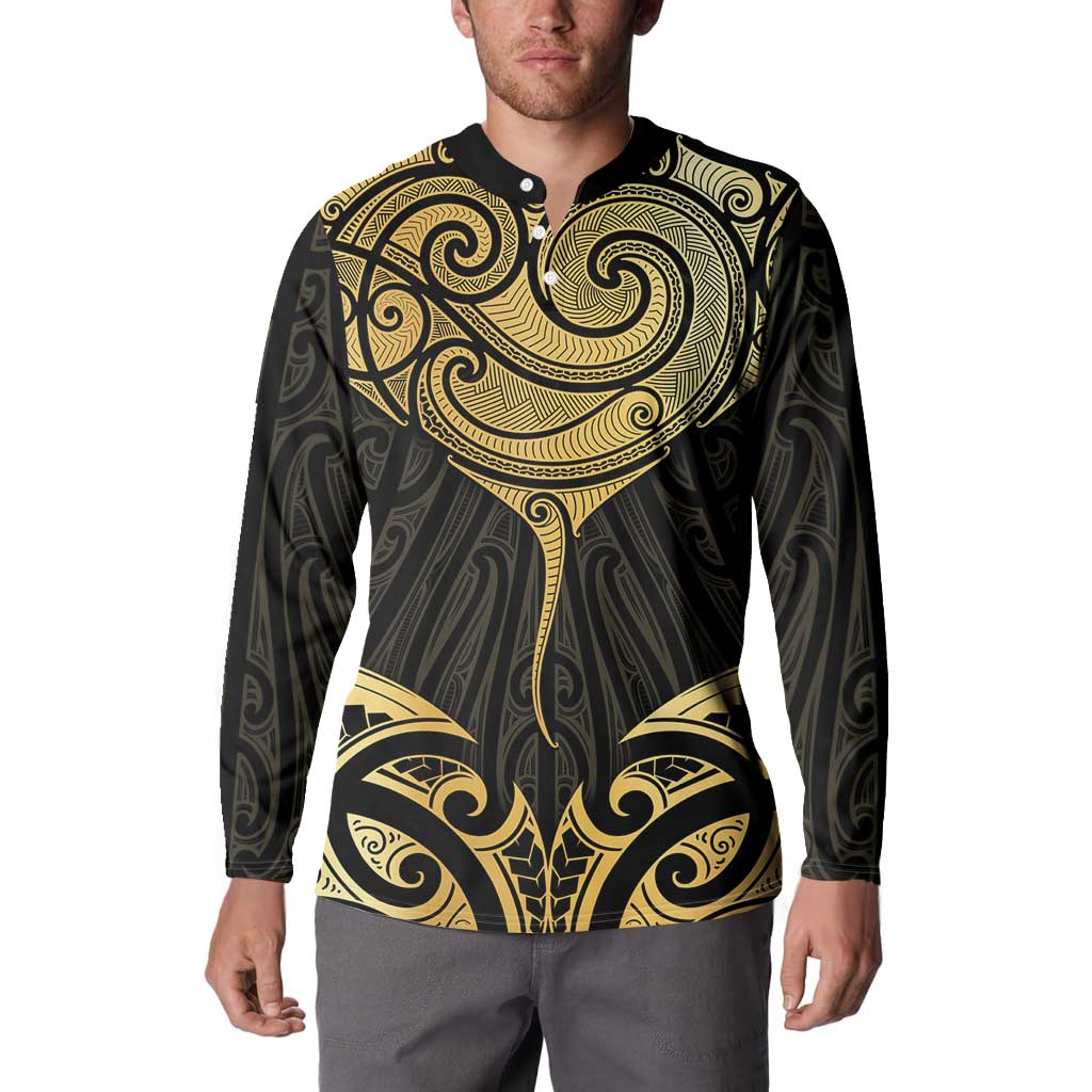 Gold Black New Zealand Manta Ray Button Sweatshirt Aotearoa Maori Haehae - Aussie Hoodie