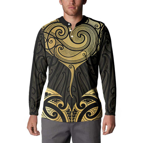 Gold Black New Zealand Manta Ray Button Sweatshirt Aotearoa Maori Haehae - Aussie Hoodie