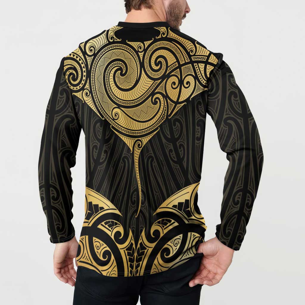Gold Black New Zealand Manta Ray Button Sweatshirt Aotearoa Maori Haehae - Aussie Hoodie