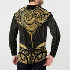Gold Black New Zealand Manta Ray Button Sweatshirt Aotearoa Maori Haehae - Aussie Hoodie