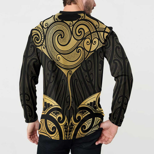 Gold Black New Zealand Manta Ray Button Sweatshirt Aotearoa Maori Haehae - Aussie Hoodie