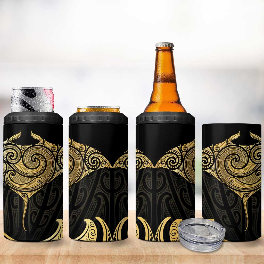 Gold Black New Zealand Manta Ray 4 in 1 Can Cooler Tumbler Aotearoa Maori Haehae - Aussie Hoodie