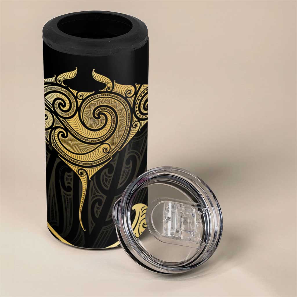Gold Black New Zealand Manta Ray 4 in 1 Can Cooler Tumbler Aotearoa Maori Haehae - Aussie Hoodie