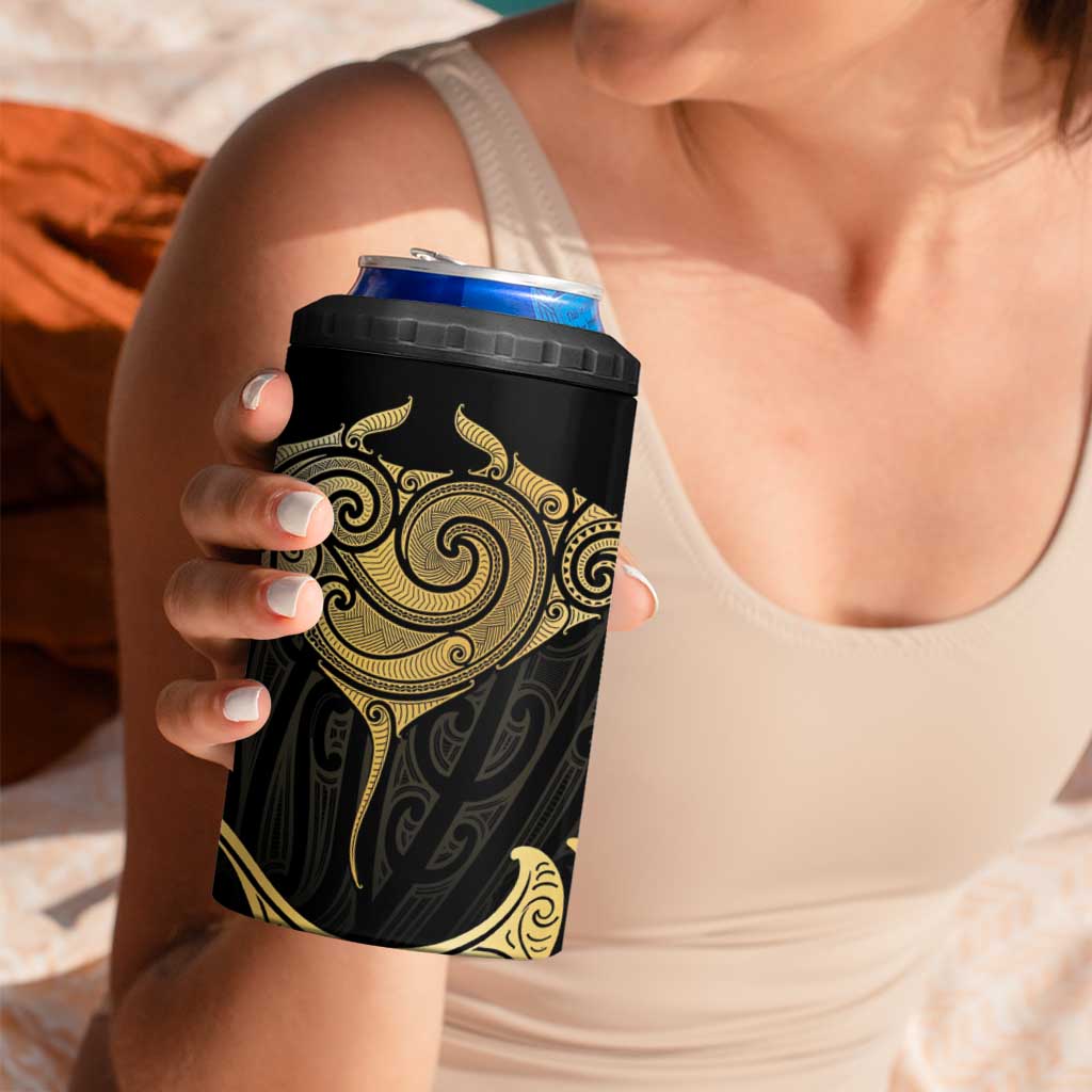 Gold Black New Zealand Manta Ray 4 in 1 Can Cooler Tumbler Aotearoa Maori Haehae - Aussie Hoodie