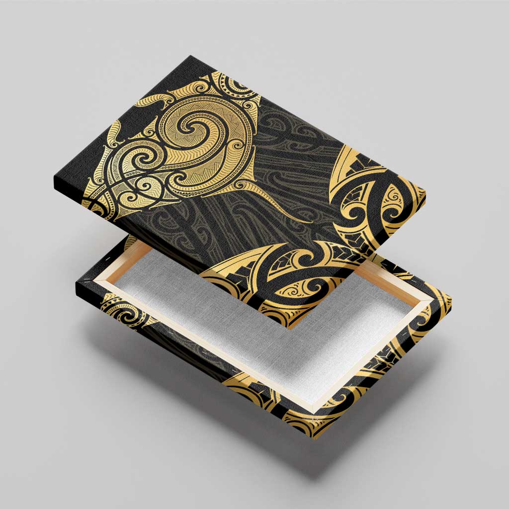 Gold Black New Zealand Manta Ray Canvas Wall Art Aotearoa Maori Haehae - Aussie Hoodie