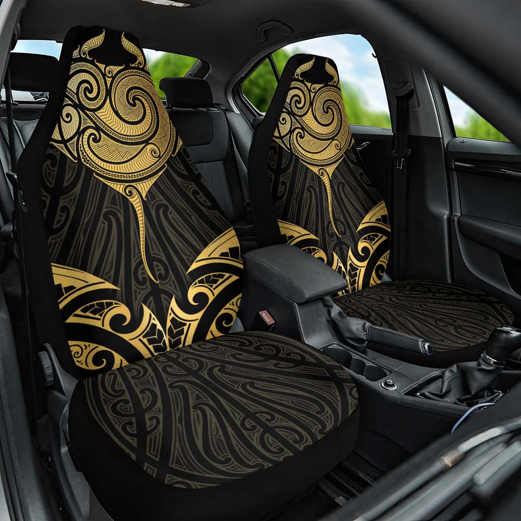 Gold Black New Zealand Manta Ray Car Seat Cover Aotearoa Maori Haehae - Aussie Hoodie