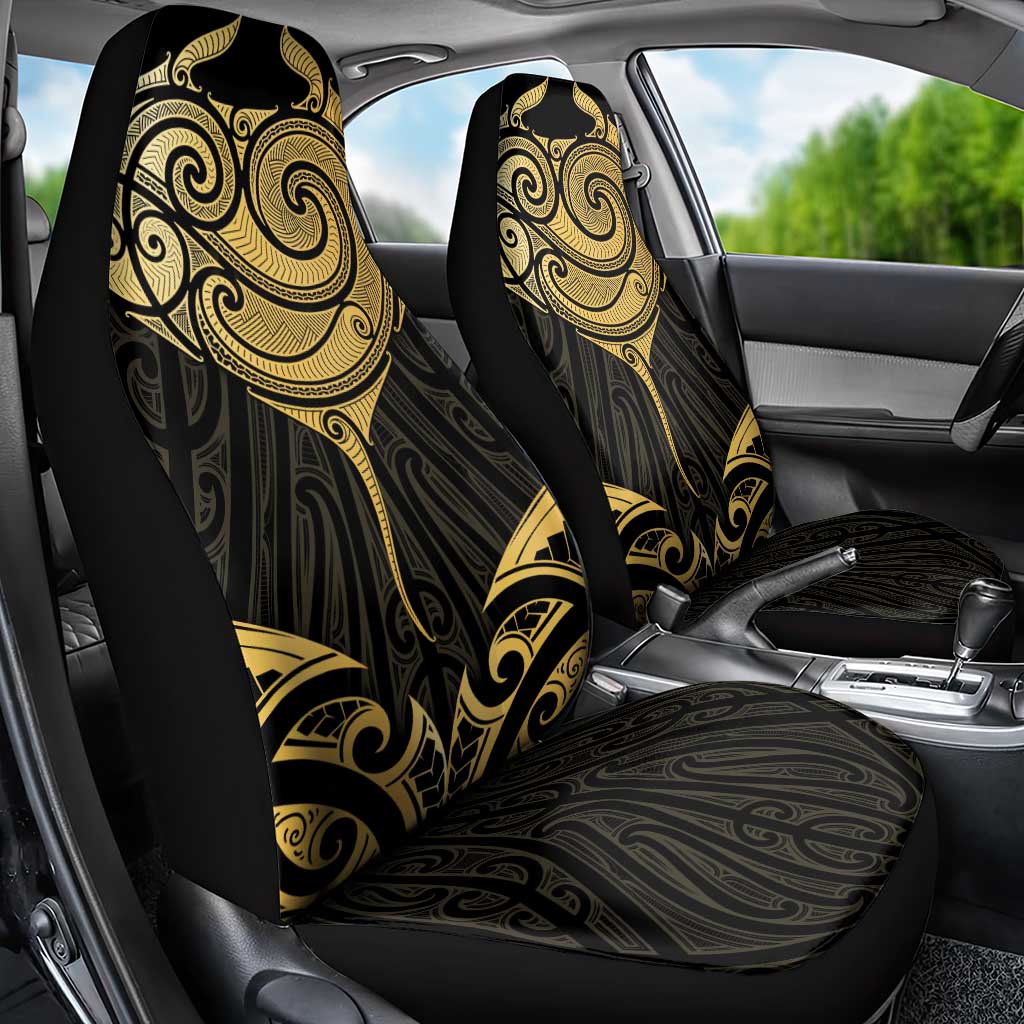 Gold Black New Zealand Manta Ray Car Seat Cover Aotearoa Maori Haehae - Aussie Hoodie