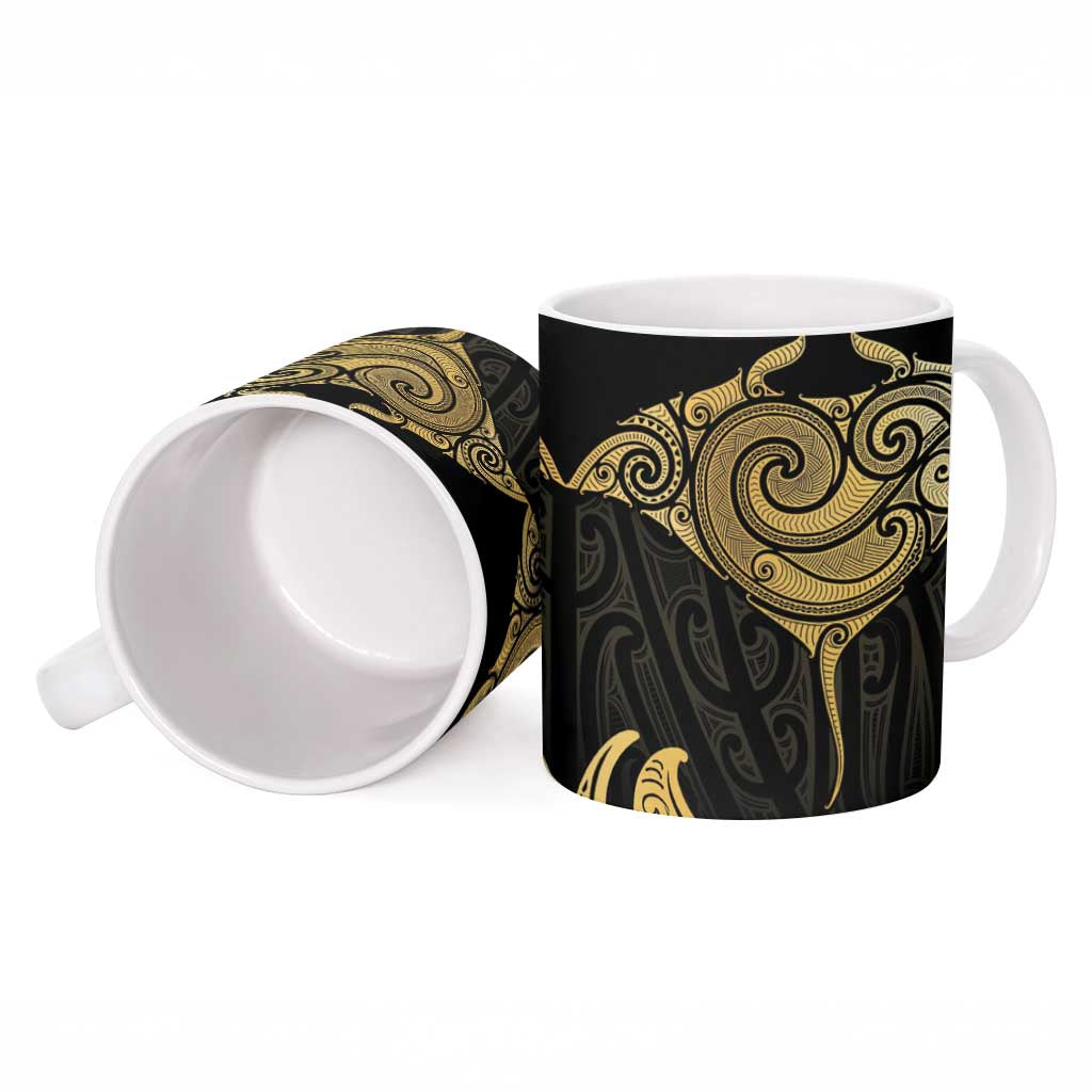 Gold Black New Zealand Manta Ray Ceramic Mug Aotearoa Maori Haehae - Aussie Hoodie